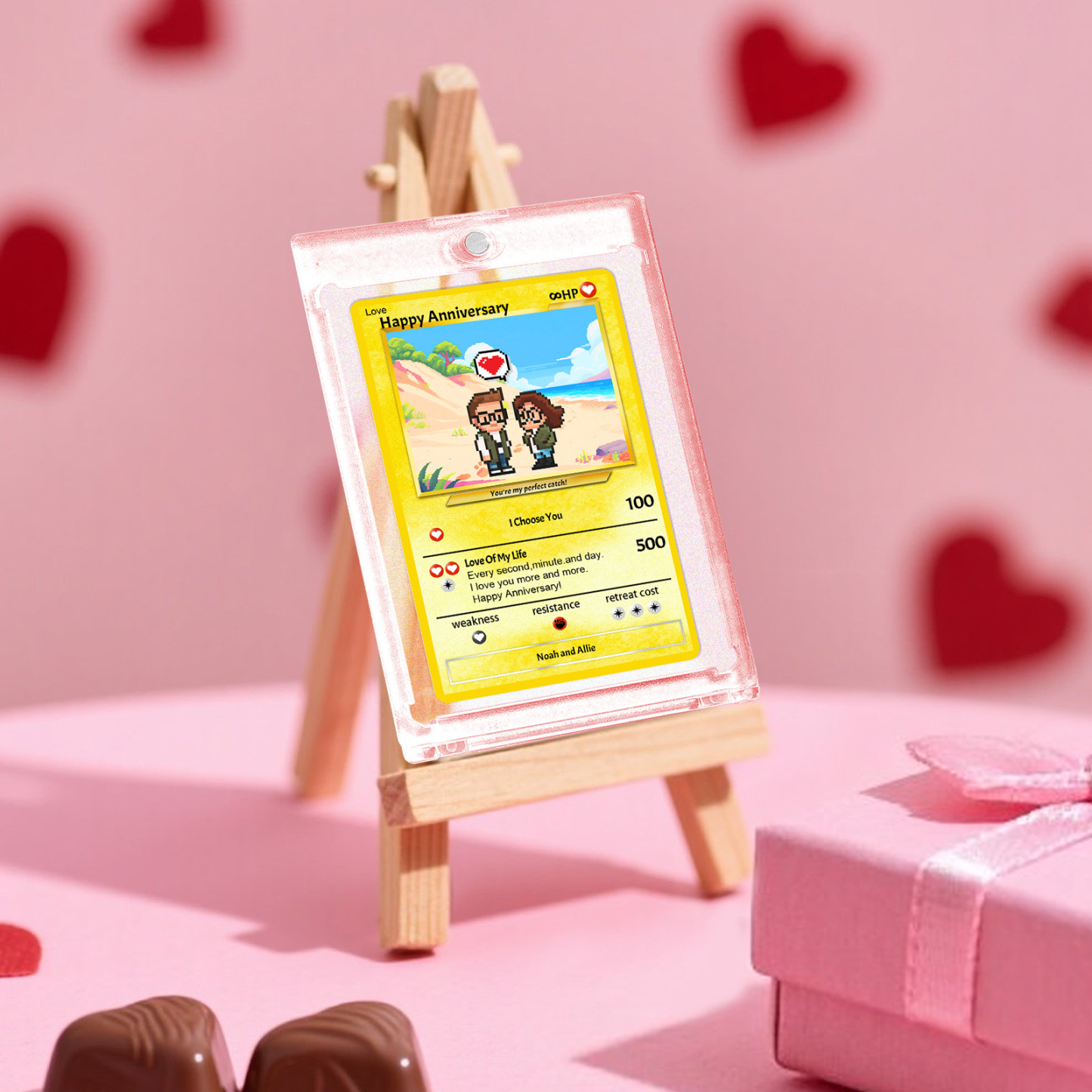 Custom Anniversary Day Poke Card Personalized Pixel Man Style Couple Card Cute Cartoon Photo Gift for Him or Her - MyFaceSocks