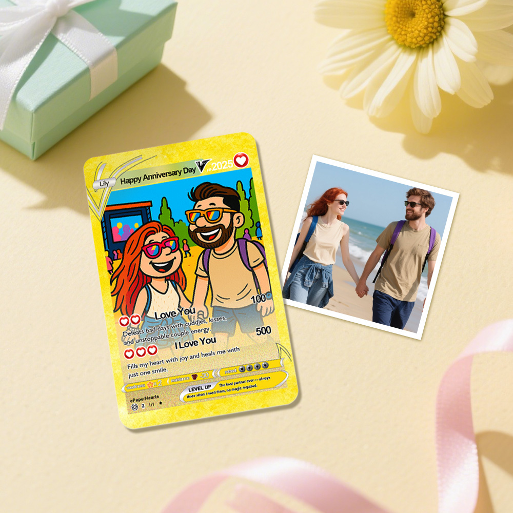 Custom Anniversary Day Poke Card Personalized Vintage Pup Style Couple Card Cute Cartoon Photo Gift for Him or Her - MyFaceSocks