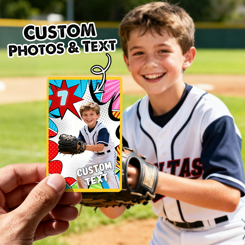Custom Sport Photo Card  Personalized Athlete Portrait Card with Name Kids Sports Themed Trainer Card Gift - MyFaceSocks