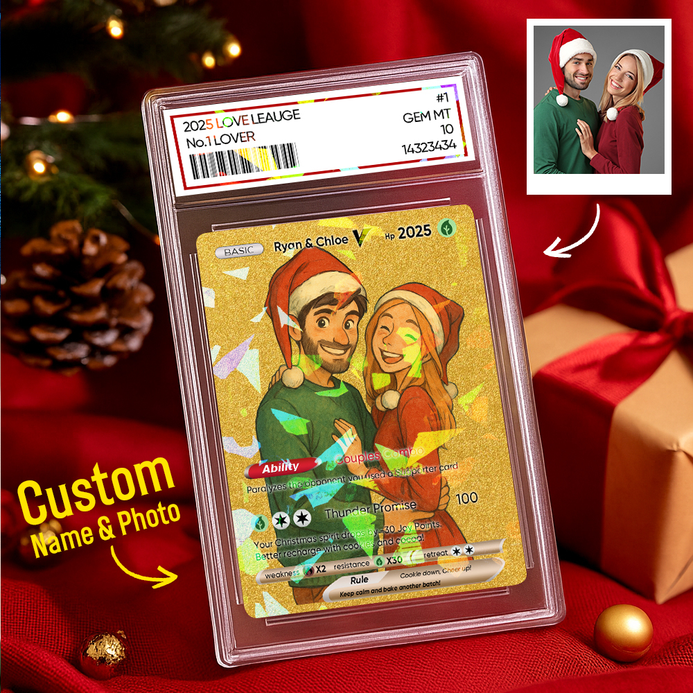 Custom Christmas Golden Card  Anime Style Mini Collectible Sparkling Gift for Him Her or Friends