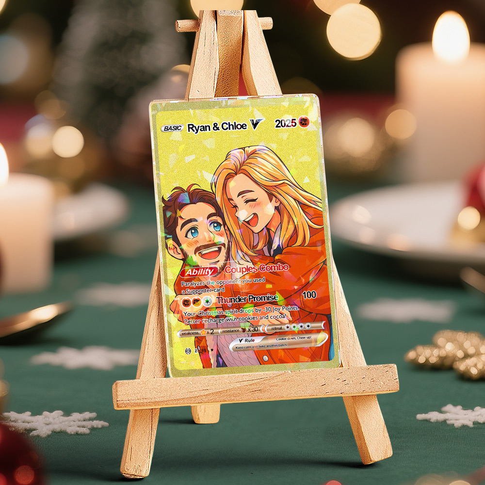 Custom Christmas Golden Card  Anime Style Mini Collectible Sparkling Gift for Him Her or Friends