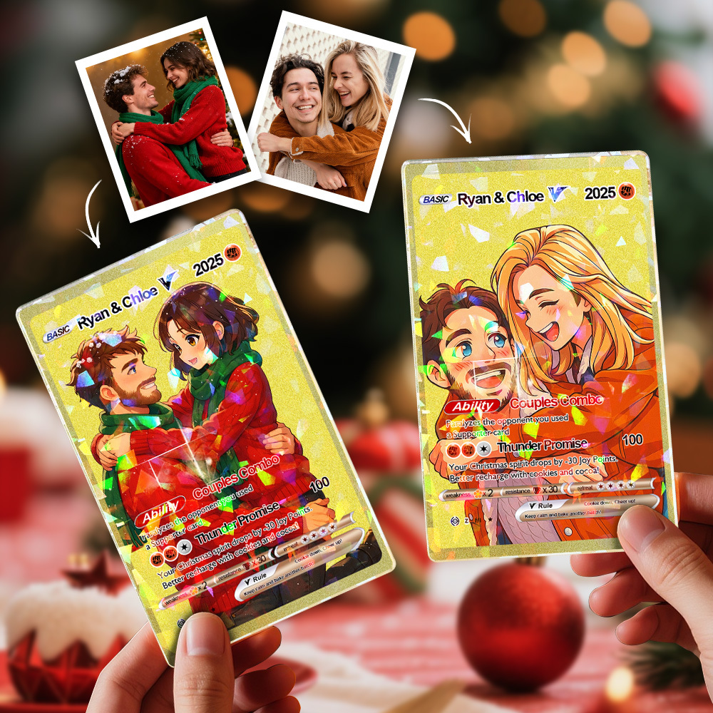 Custom Christmas Golden Card  Anime Style Mini Collectible Sparkling Gift for Him Her or Friends