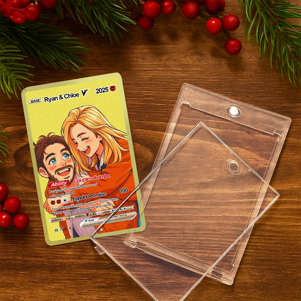 Custom Christmas Golden Card  Anime Style Mini Collectible Sparkling Gift for Him Her or Friends