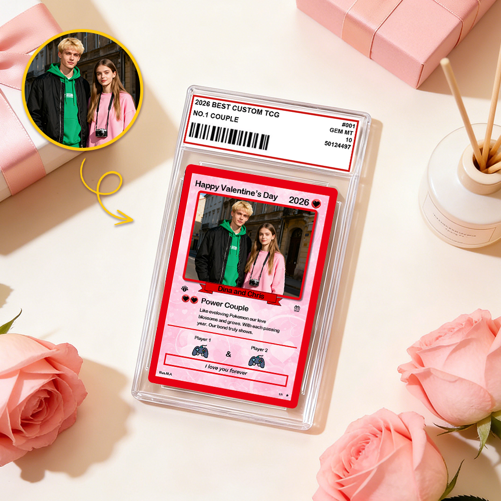 Personalized Valentine’s Day Power Couple Card, Custom Anniversary Card Couple Photo Anime Style, Best Valentine's Day Gift for Lover - MyFaceSocks