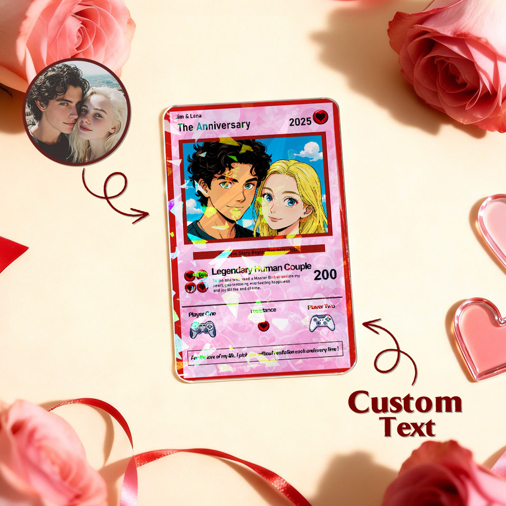 Personalized Valentine’s Day Power Couple Card, Custom Anniversary Card Couple Photo Anime Style, Best Valentine's Day Gift for Lover - MyFaceSocks