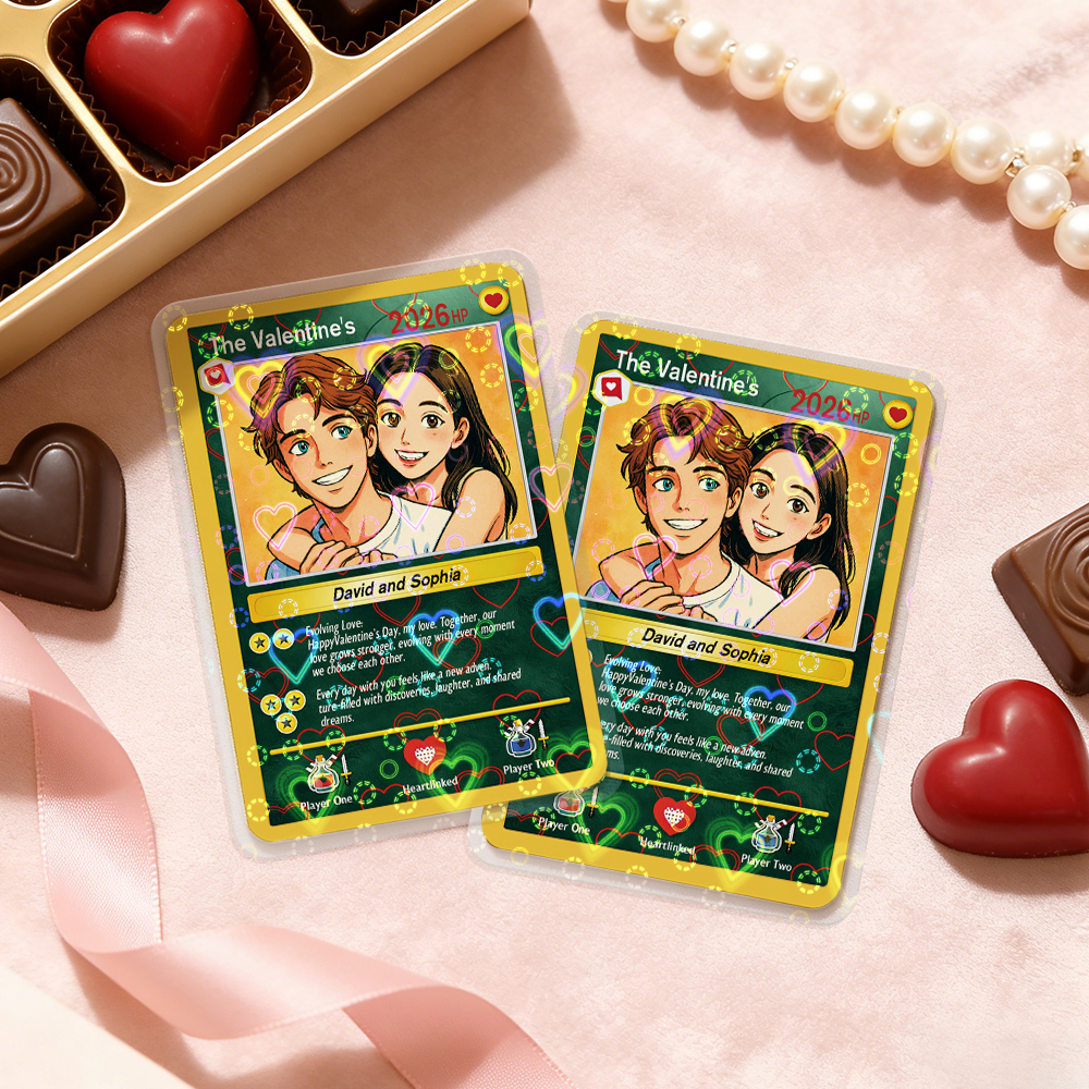 Personalized Valentine’s Day Power Couple Card, Custom Anniversary Card Couple Photo Anime Style, Best Valentine's Day Gift for Lover - MyFaceSocks