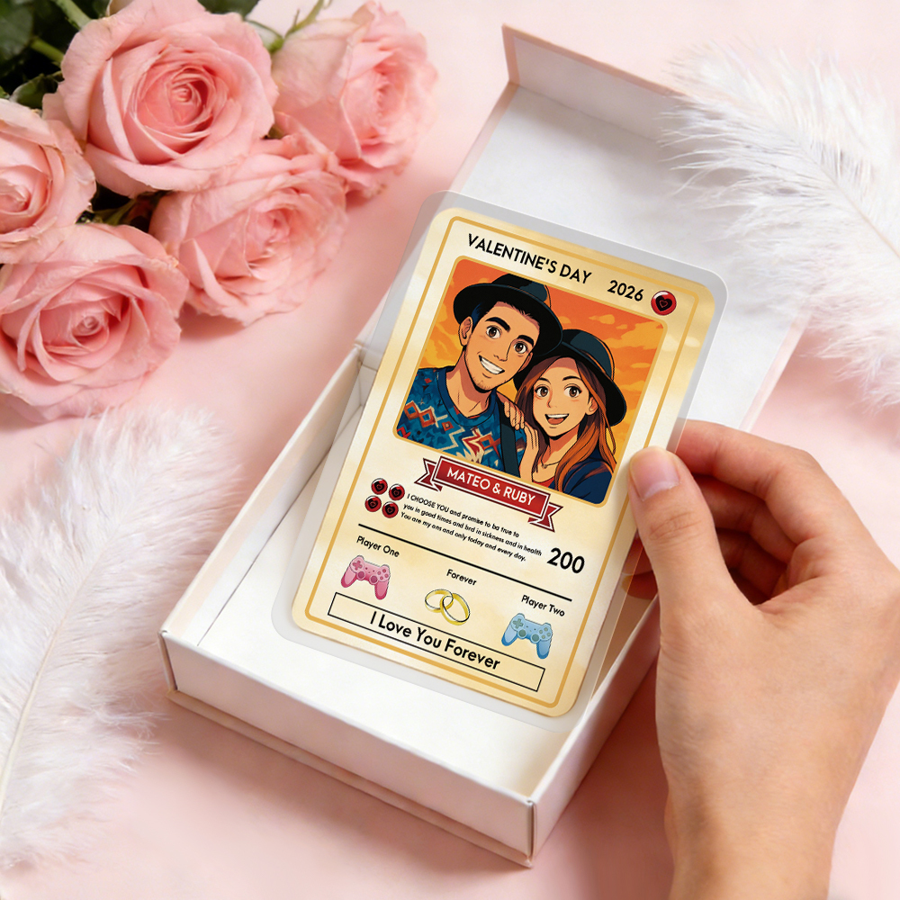 Personalized Valentine’s Day Power Couple Card, Custom Anniversary Card Couple Photo Anime Style, Best Valentine's Day Gift for Lover - MyFaceSocks