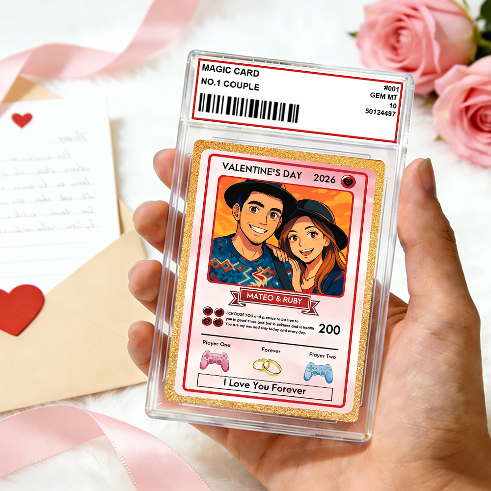 Personalized Valentine’s Day Power Couple Card, Custom Anniversary Card Couple Photo Anime Style, Best Valentine's Day Gift for Lover - MyFaceSocks