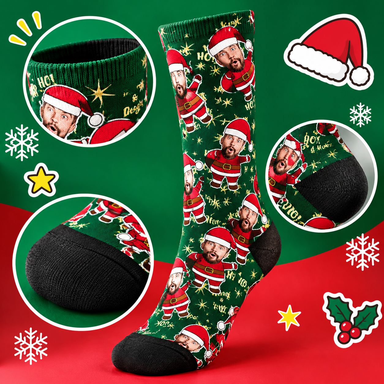 Custom Christmas Socks for Men and Women – Personalized Santa Face Socks Gift for Family, Friends & Holiday Parties - MyFaceSocks