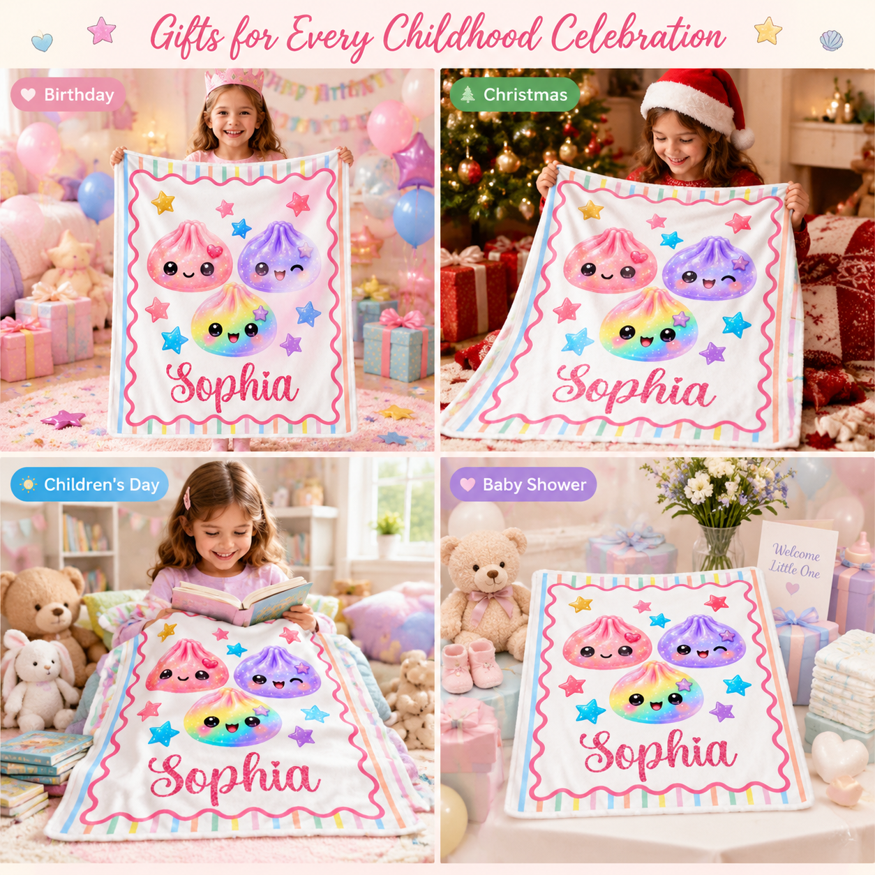 Custom Kawaii Dumpling Squishy Name Gifts for Girls - Personalized Blanket Birthday & Holiday Gift with Name - MyFaceSocks