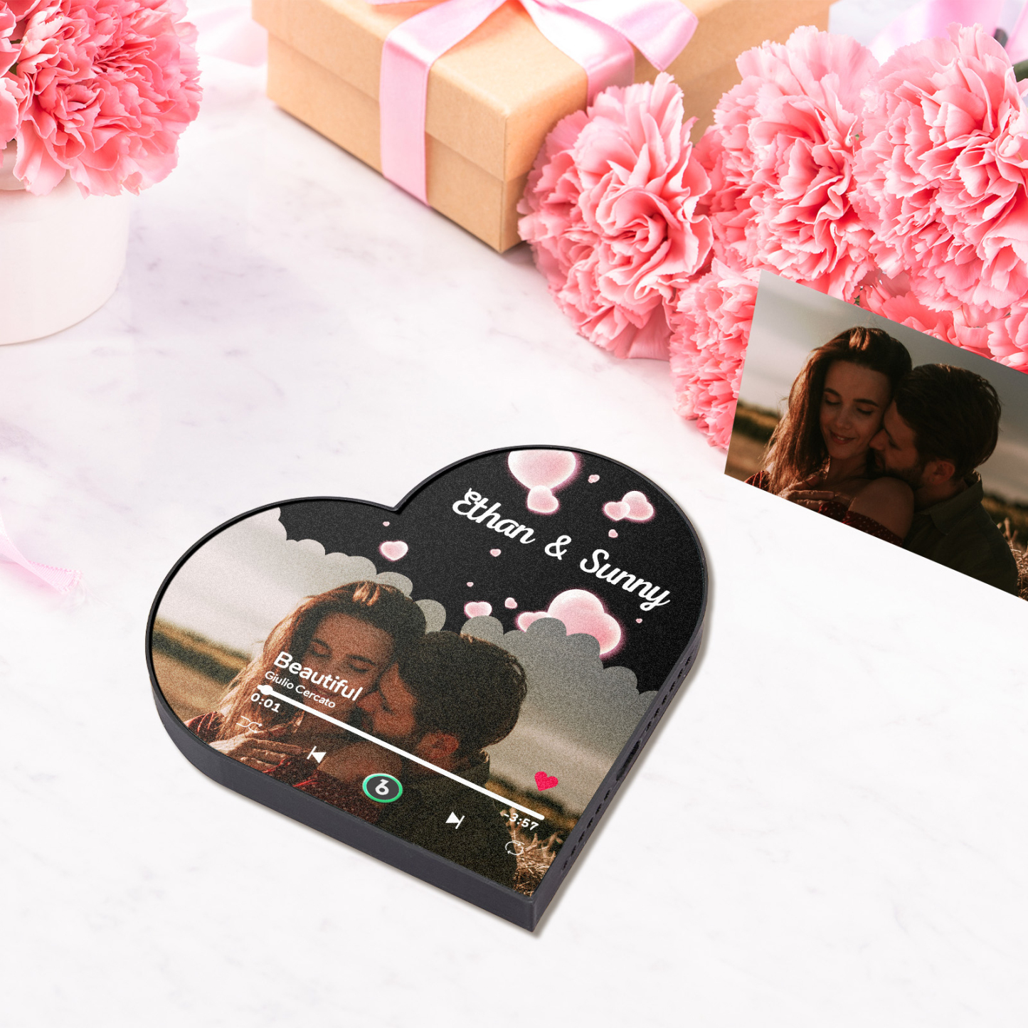 Personalized Heart Frame Music Fridge Magnet Romantic Love Custom Music Magnets Can Play Songs Gifts for Couples - MyFaceSocks