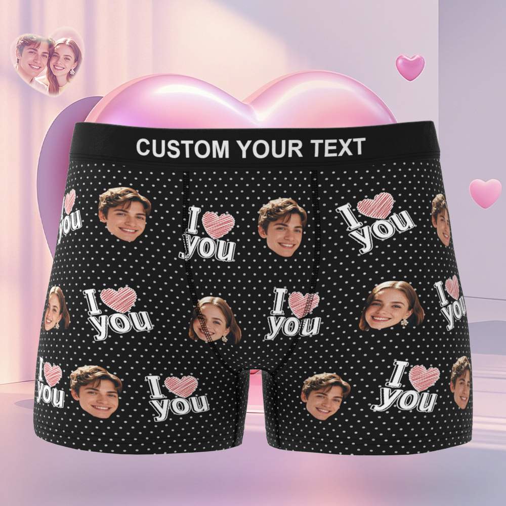 Personalized Face Men's Boxer Blue Underwear Gifts for Husband I Love You Heart Men Face Boxer - MyFaceSocks