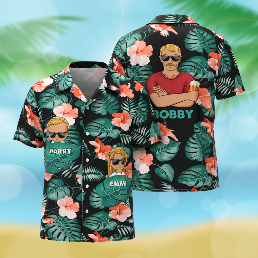 Personalized Cartoon Hawaiian Shirt Best Dad Papa Ever Birthday Loving Gift For Father Grandpa Grandfather Custom Name Hawaiian Shirt Gift - MyFaceSocks