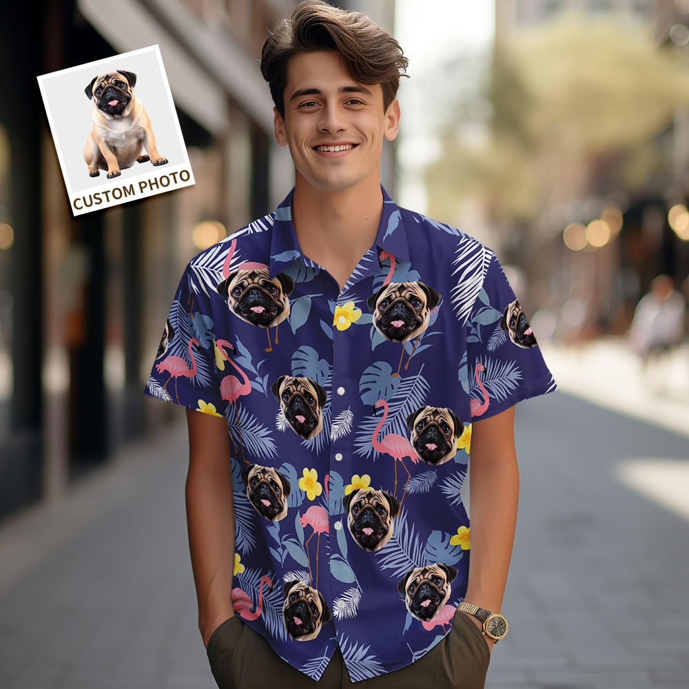 Custom Men Hawaiian Shirts Pet Face Flamingo Hawaiian Shirt Gift for Pet Lover - MyFaceSocks