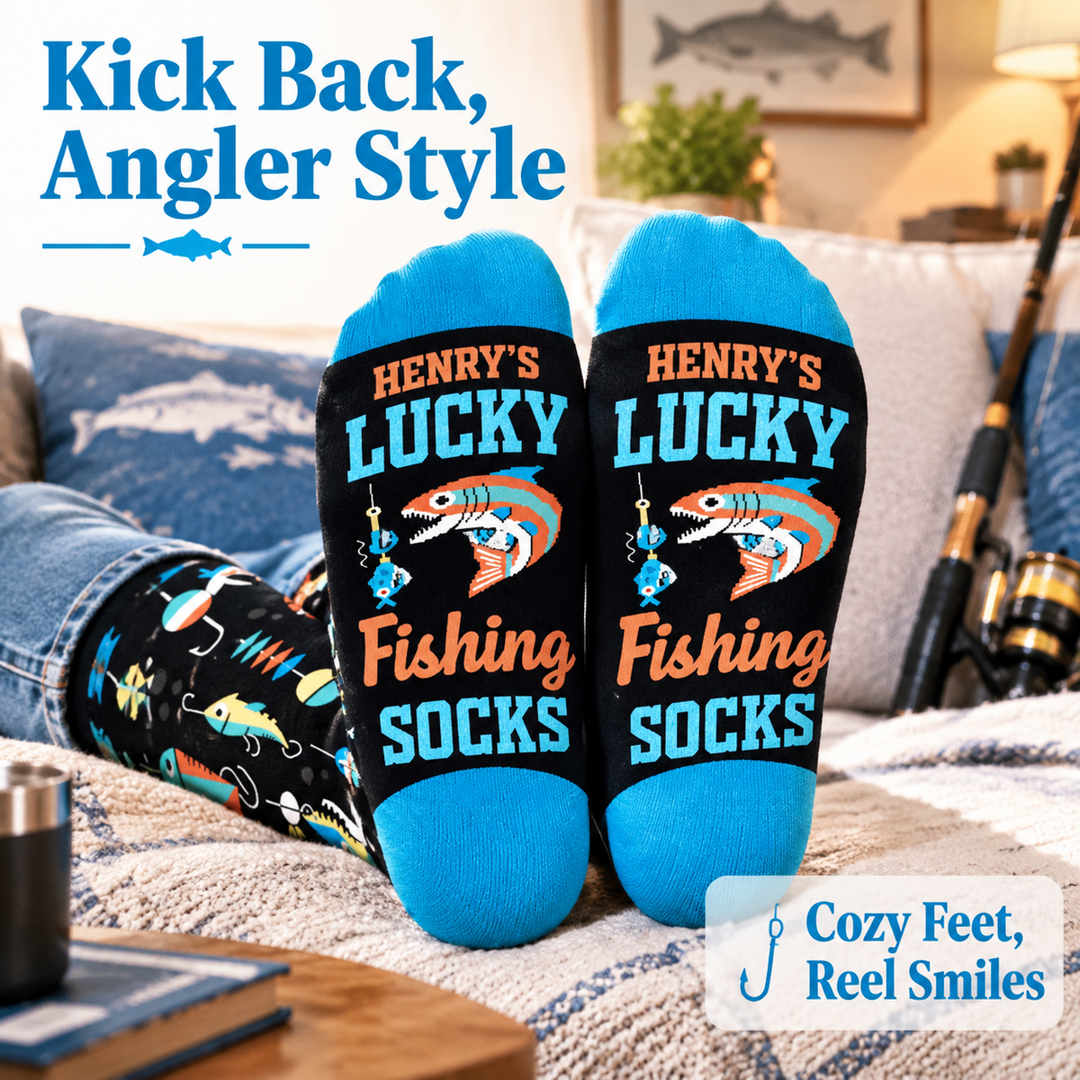 Personalized Fishing Socks for Men - Lucky Angler Gift for Christmas Birthday - MyFaceSocks