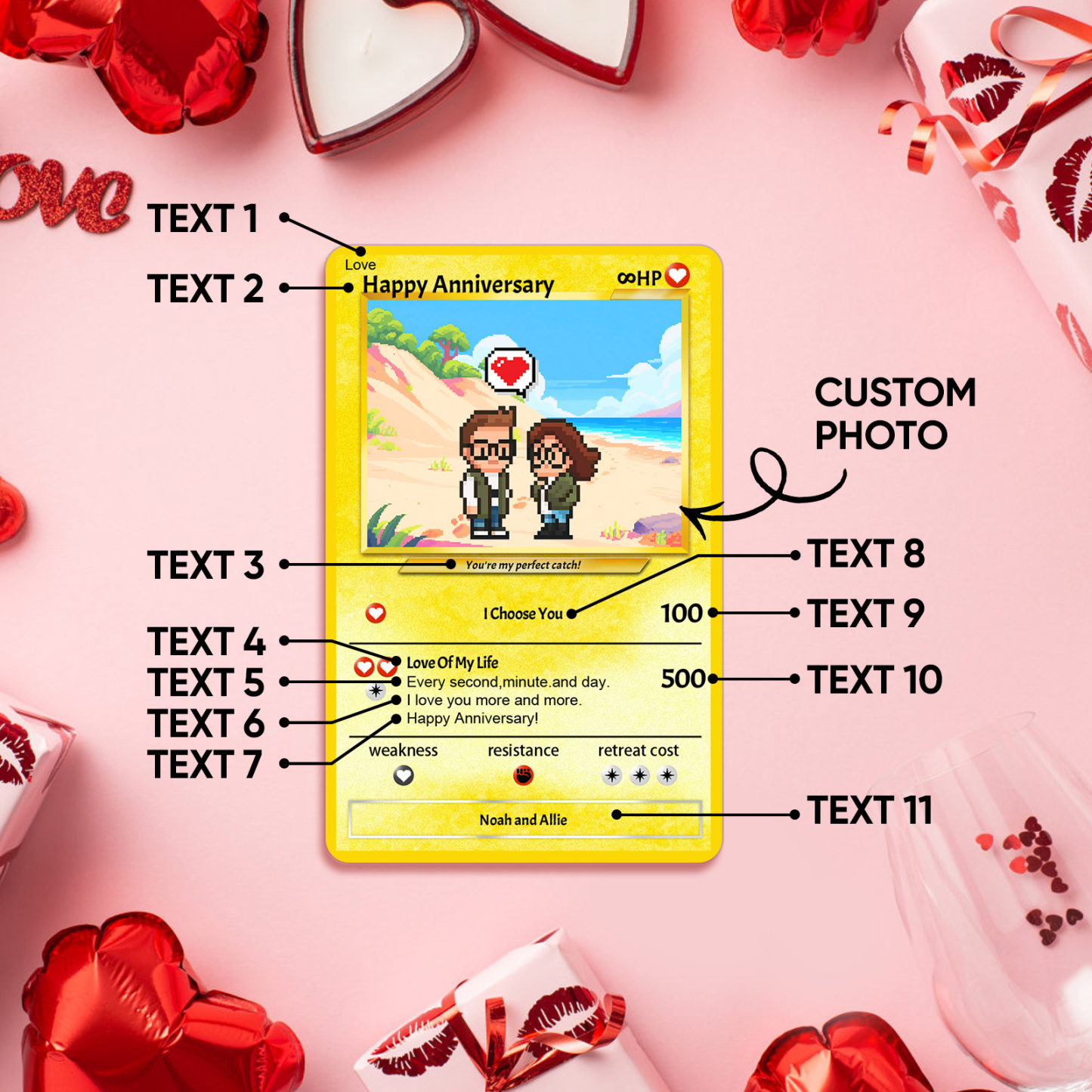 Custom Anniversary Day Poke Card Personalized Pixel Man Style Couple Card Cute Cartoon Photo Gift for Him or Her - MyFaceSocks