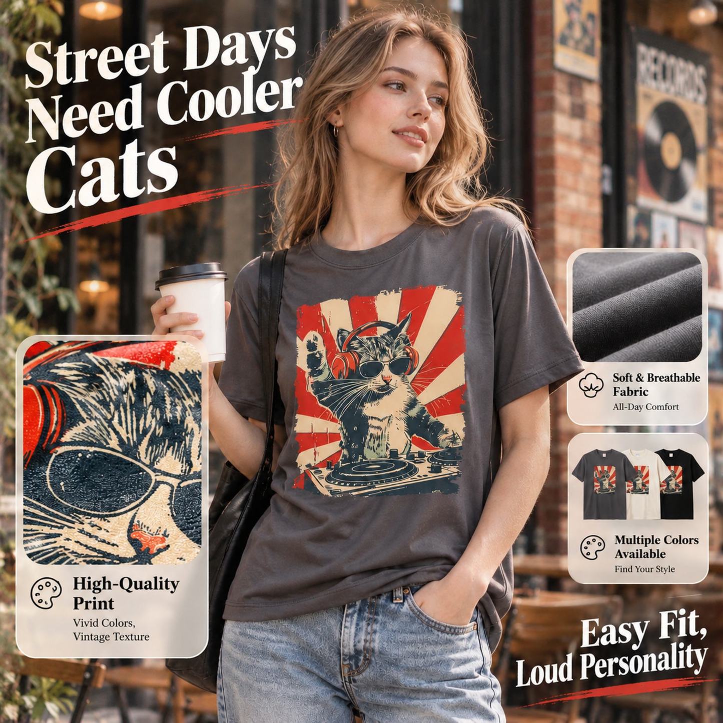 Cool DJ Cat T-Shirt for Music Lovers – Fun Gift for Birthday, Christmas or Housewarming Party - MyFaceSocks