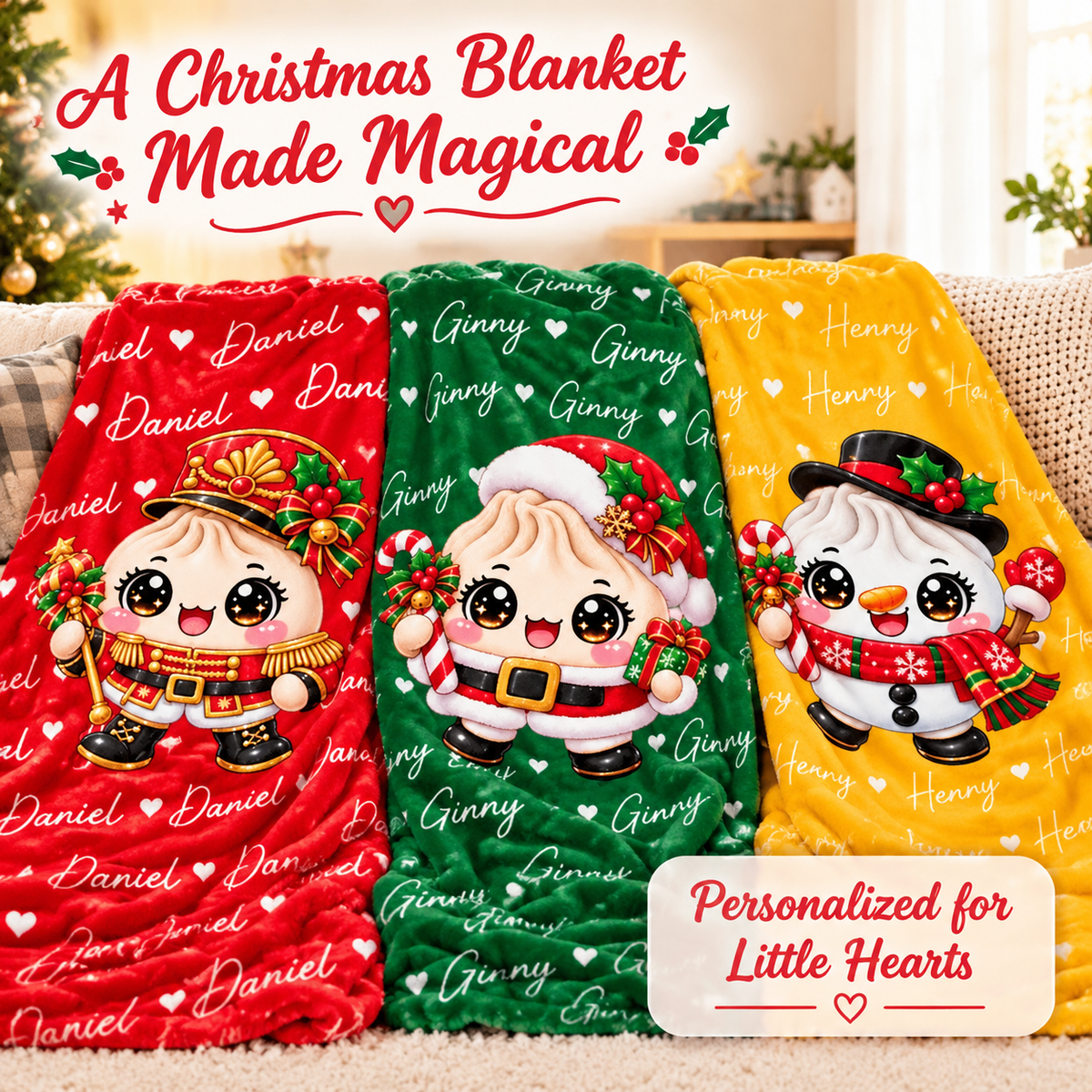 Custom Dumpling Squishy Christmas Characters Kids Gifts Personalized Blanket - MyFaceSocks