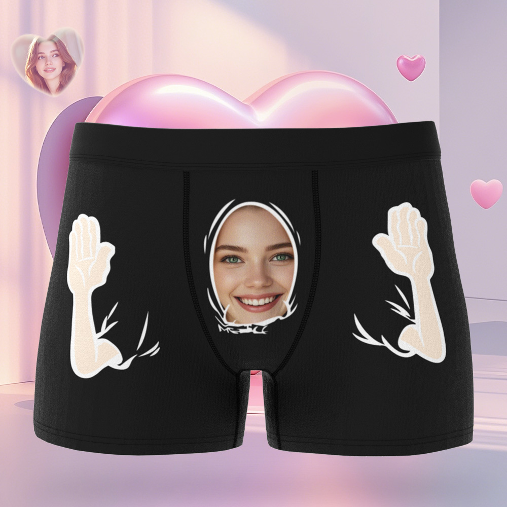 Personalized Face Men's Boxer Blue Underwear Gifts for Husband I Love You Heart Men Face Boxer - MyFaceSocks