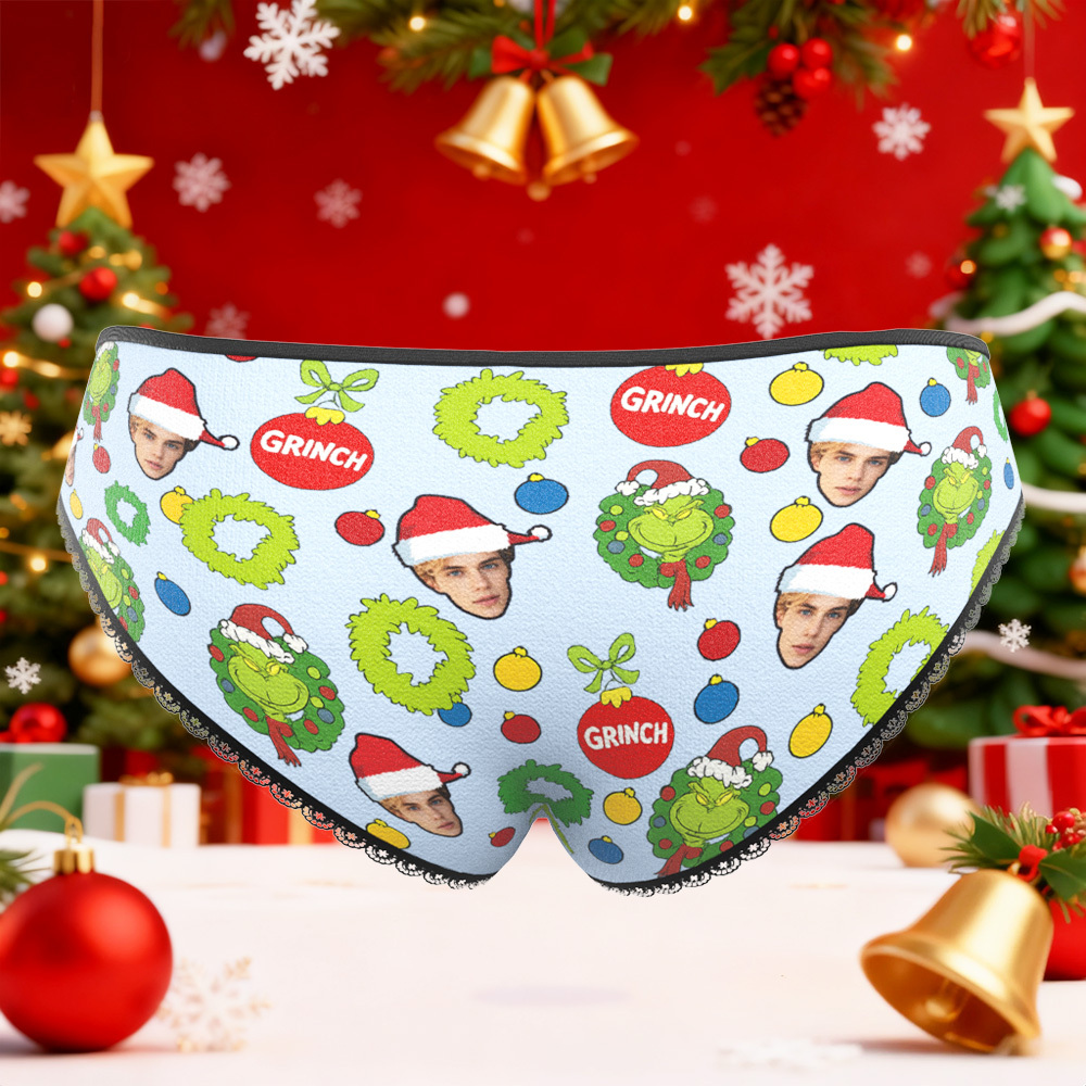 Custom Photo Panties Funny Underwear Briefs Personalized GRINCH I'm all TOASTY INSIDE Photo Gifts For Christmas Women's Briefs - MyFaceSocks