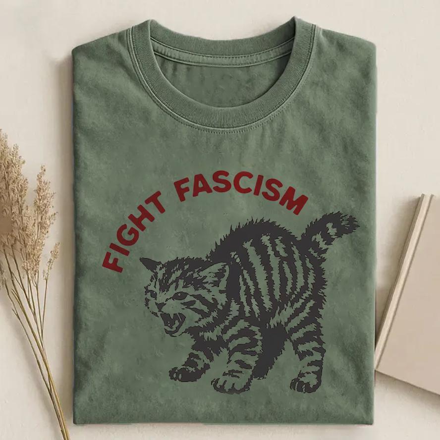 Fight Fascism Tabby Cat T-Shirt – Bold Statement Tee for Activists & Gift Givers This Holiday - MyFaceSocks