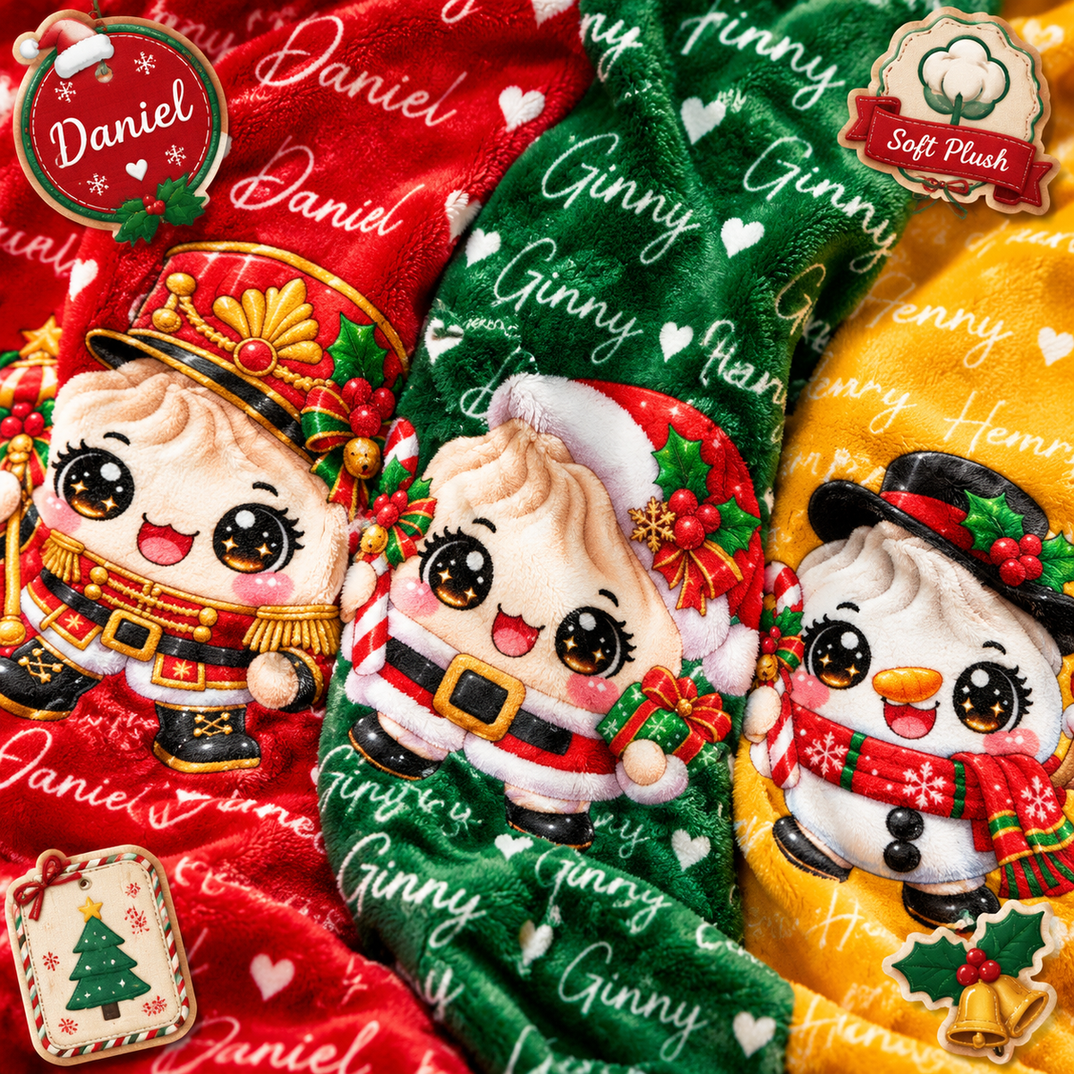 Custom Dumpling Squishy Christmas Characters Kids Gifts Personalized Blanket - MyFaceSocks
