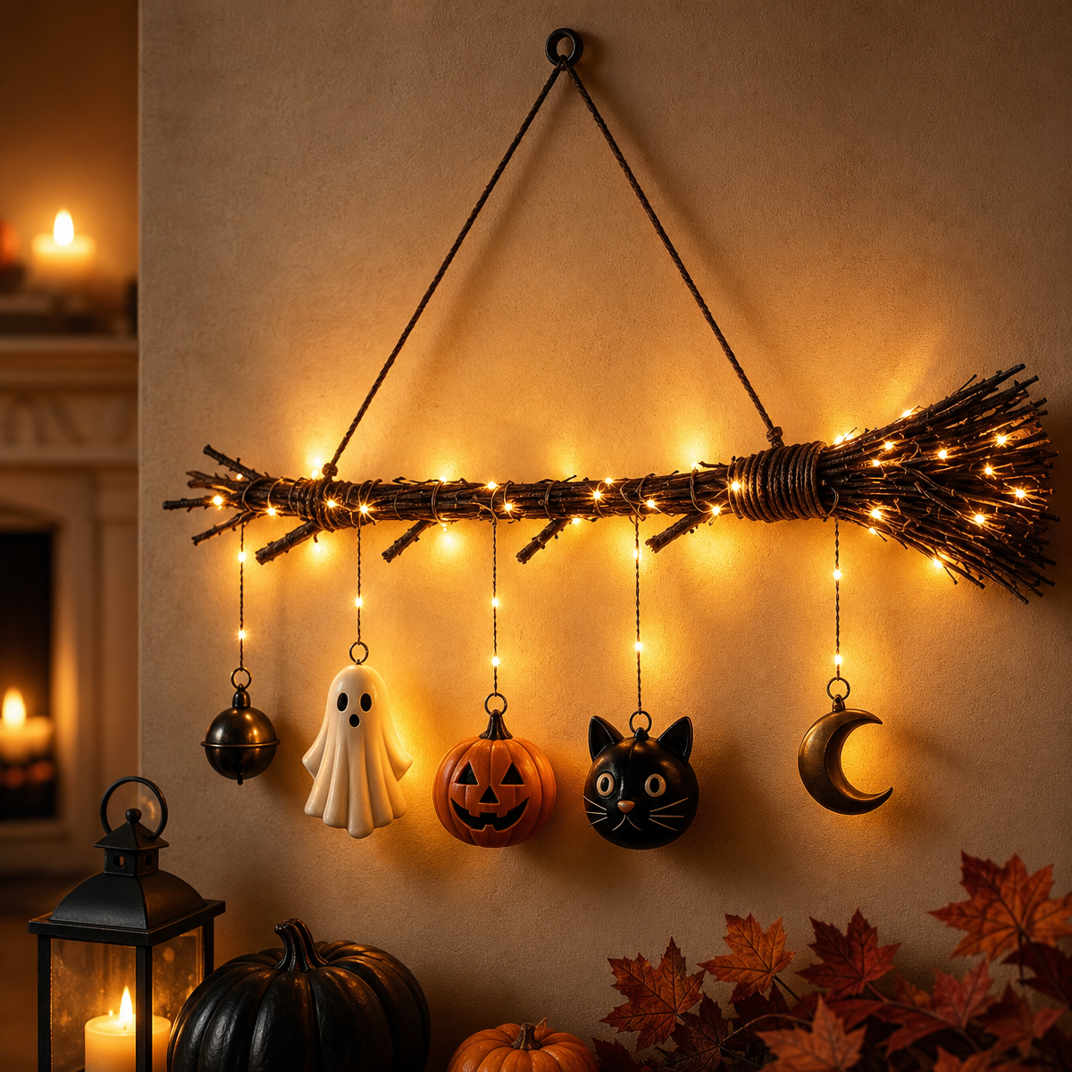 Halloween Witch Broom with LED Lights – Festive Hanging Decoration for Home, Party & Gift - MyFaceSocks