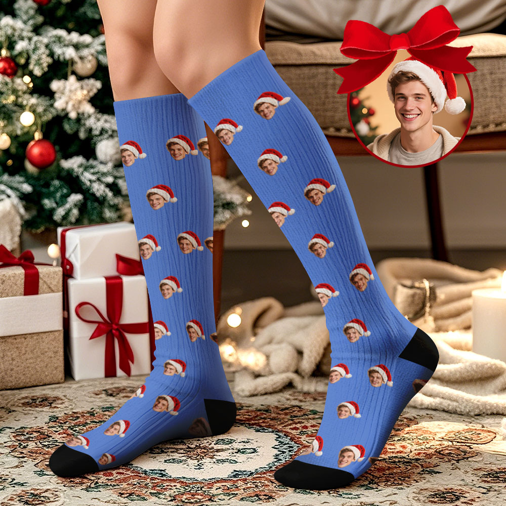 Christmas Gift Custom Knee High Face Socks Summer Socks - Full Face Black