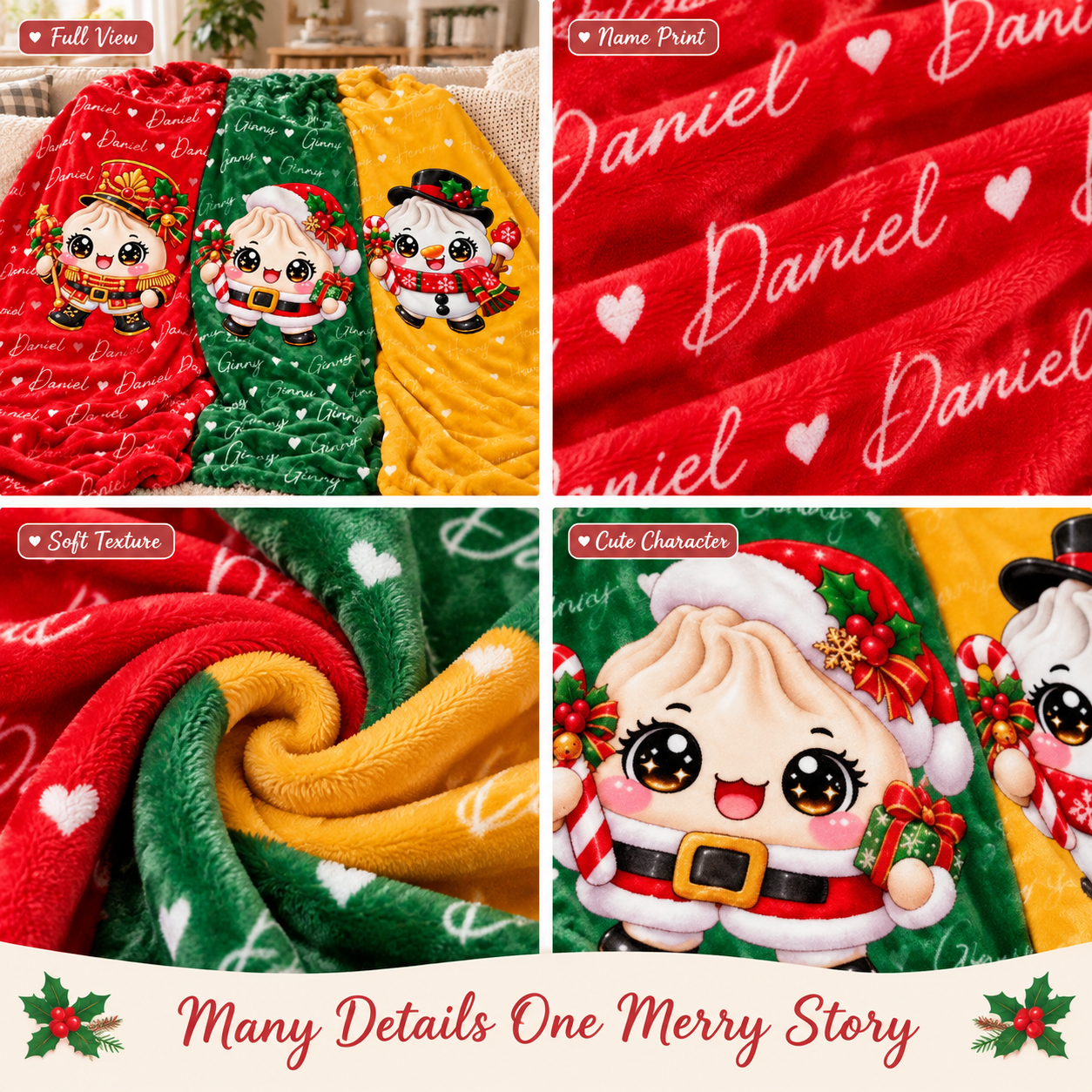 Custom Dumpling Squishy Christmas Characters Kids Gifts Personalized Blanket - MyFaceSocks
