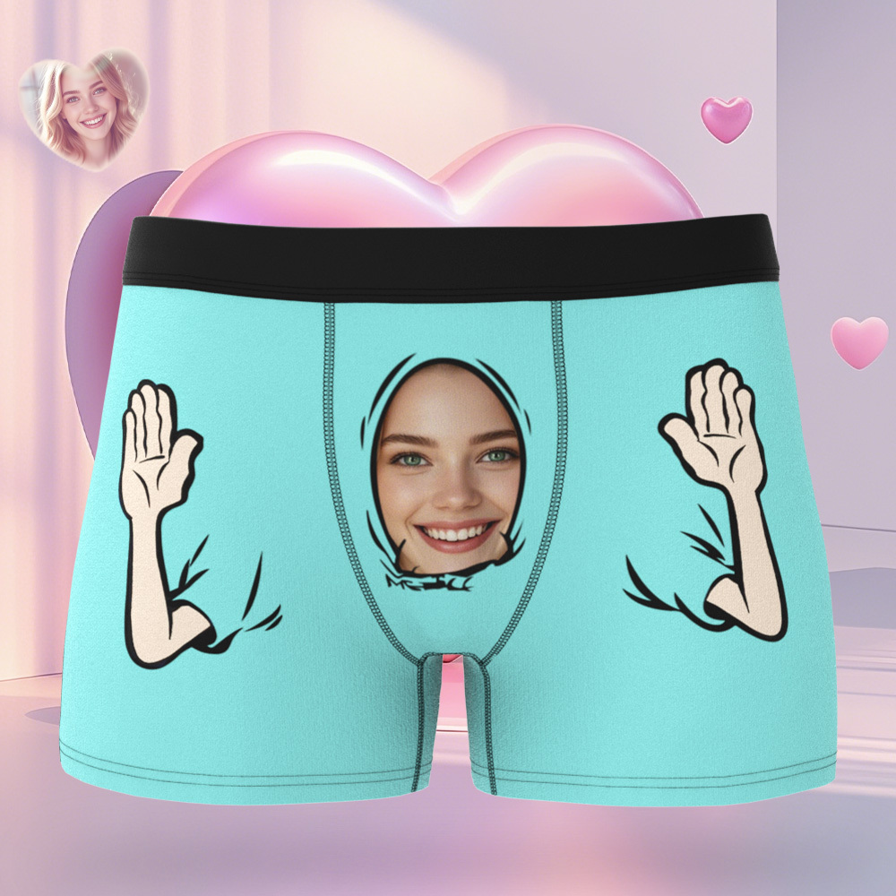 Personalized Face Men's Boxer Blue Underwear Gifts for Husband I Love You Heart Men Face Boxer - MyFaceSocks