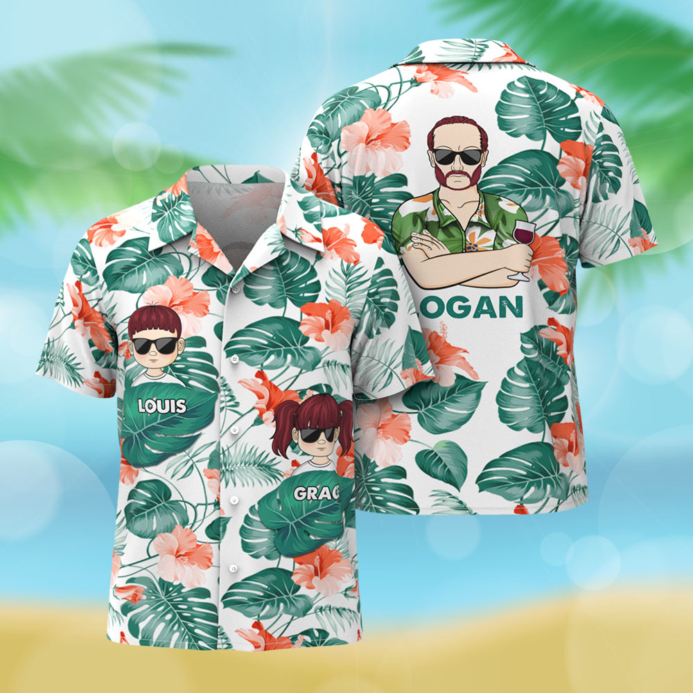 Custom Cartoon Hawaiian Shirt Best Dad Papa Ever Birthday Loving Gift For Father Grandpa Grandfather Custom Name Hawaiian Shirt - MyFaceSocks
