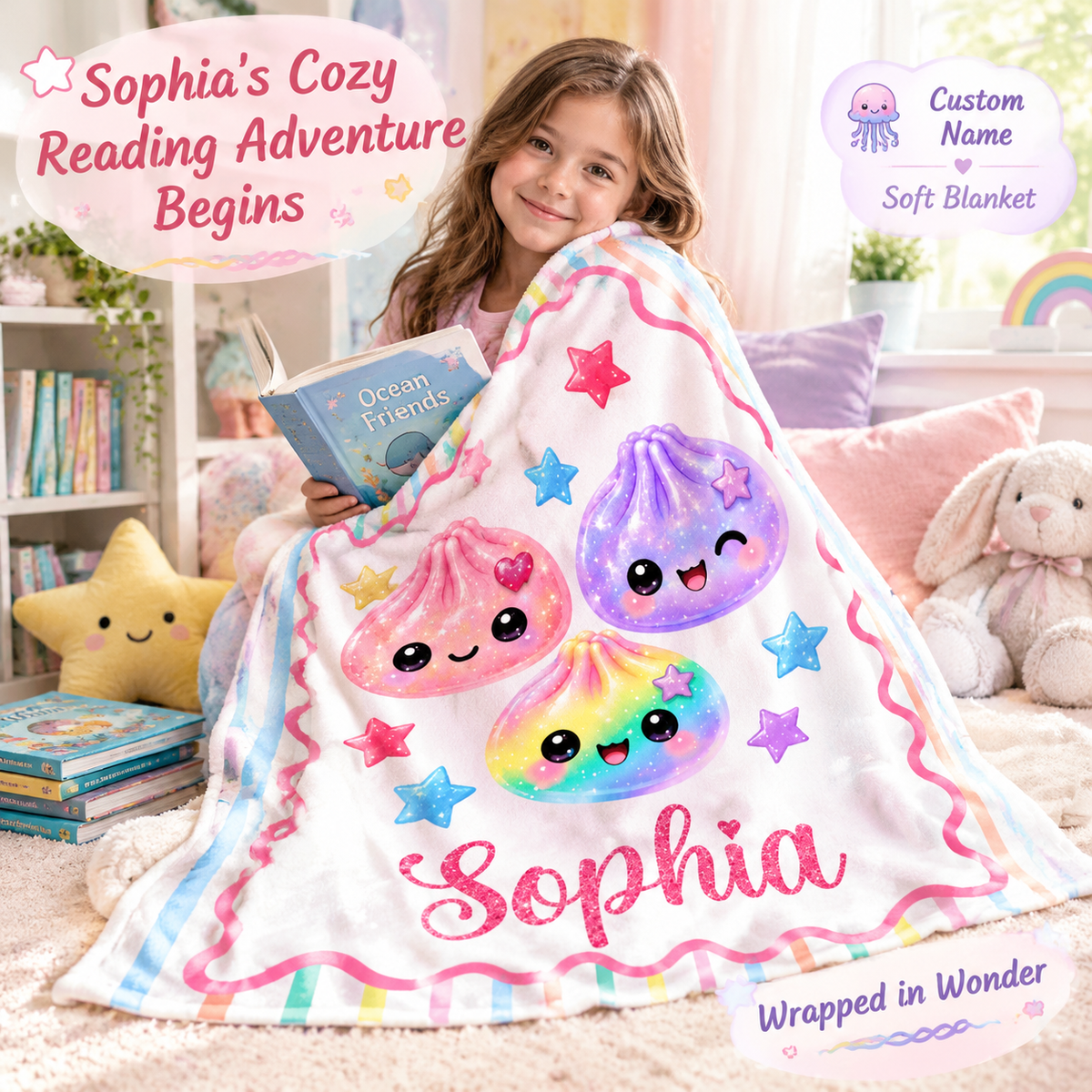 Custom Kawaii Dumpling Squishy Name Gifts for Girls - Personalized Blanket Birthday & Holiday Gift with Name - MyFaceSocks