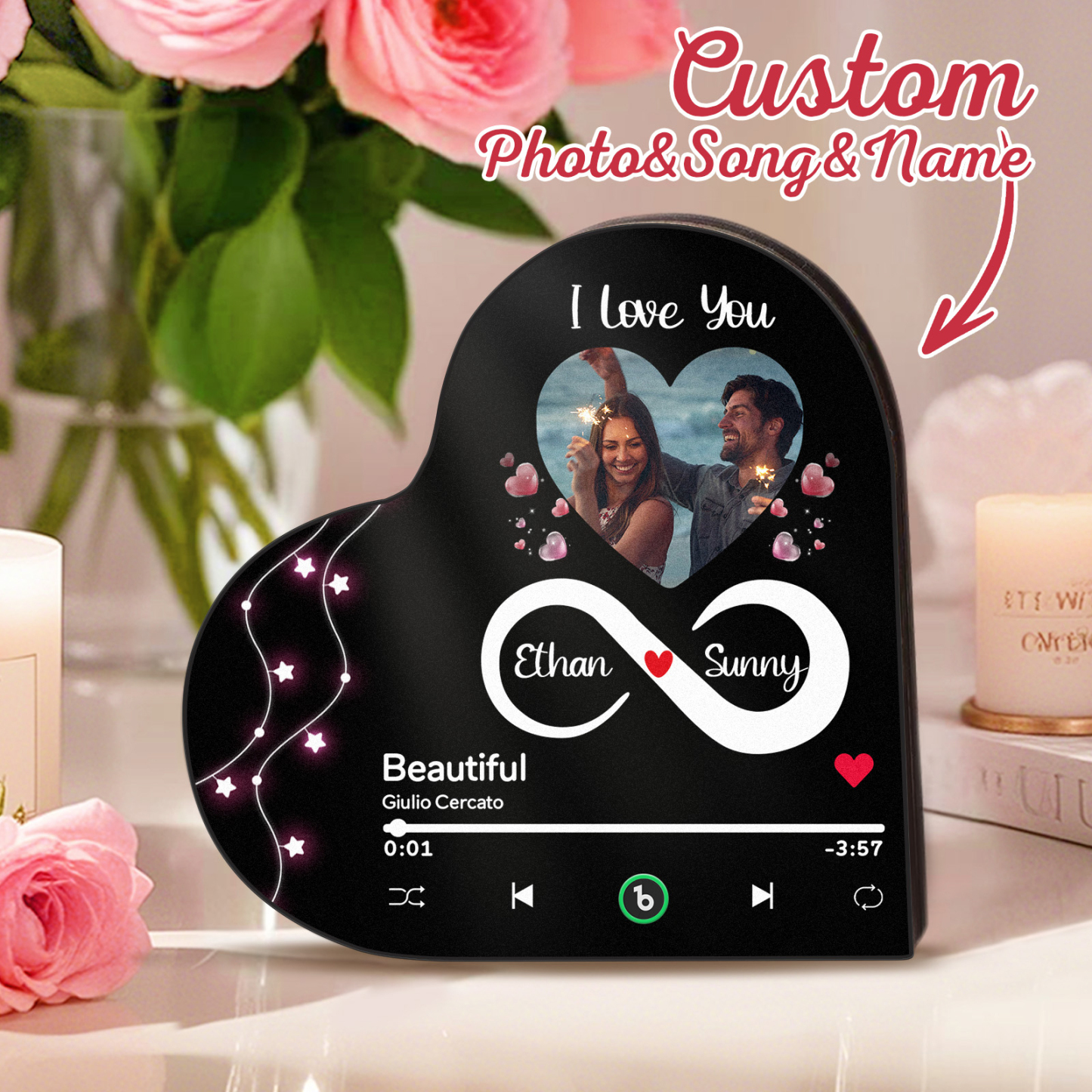 Personalized Heart Frame Music Fridge Magnet Romantic Love Custom Music Magnets Can Play Songs Gifts for Couples - MyFaceSocks