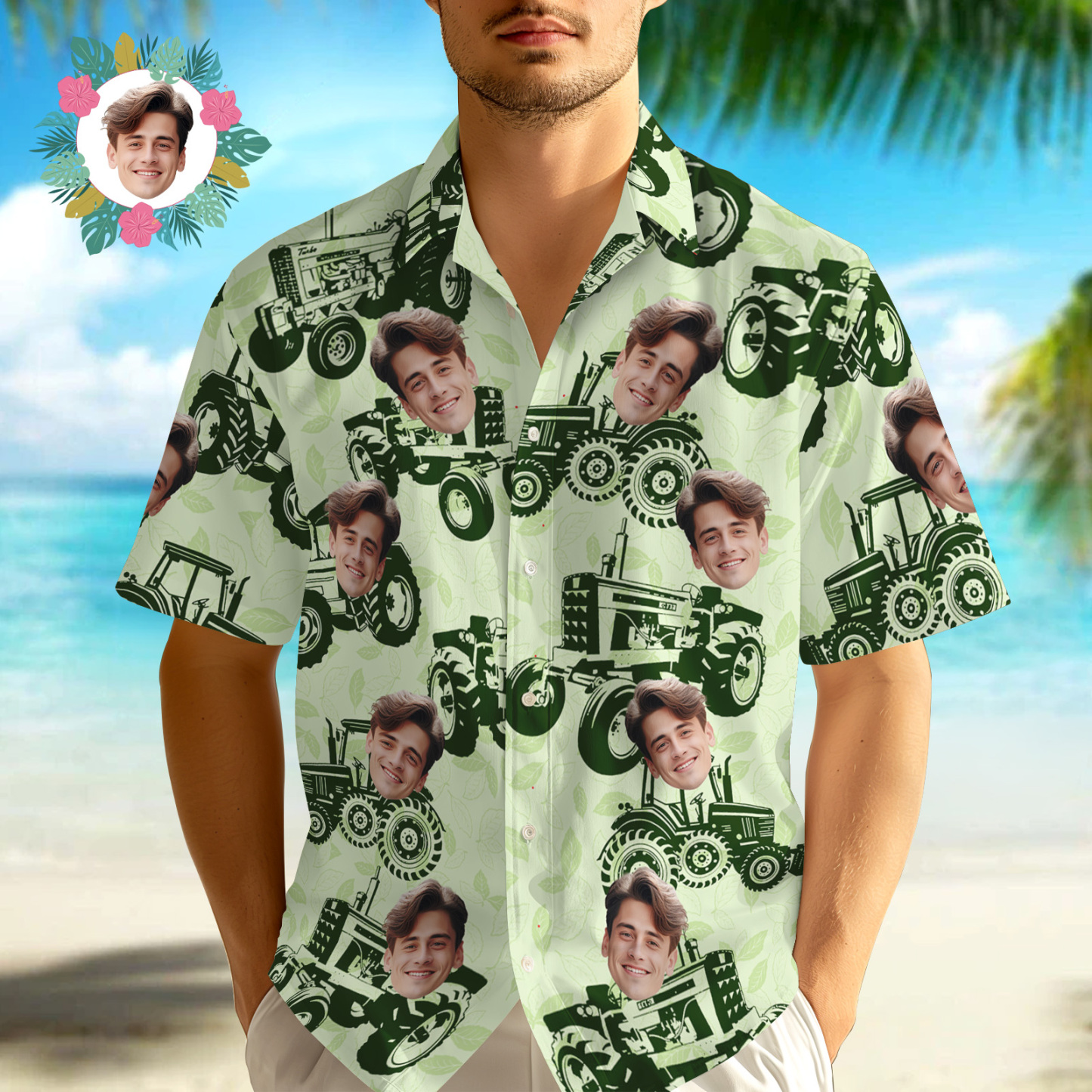 Custom Tractor Men Hawaiian Shirts Vintage Element Face Hawaiian Shirt For Men Aloha Shirt Gift - MyFaceSocks
