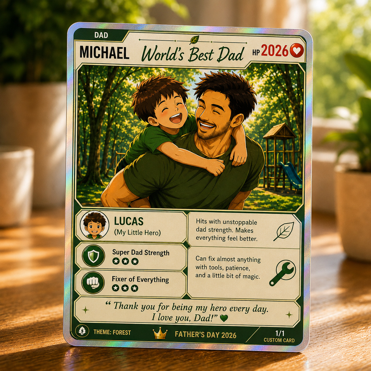 Personalized Dad Anime Trading Card - Custom Holographic Father's Day Gift