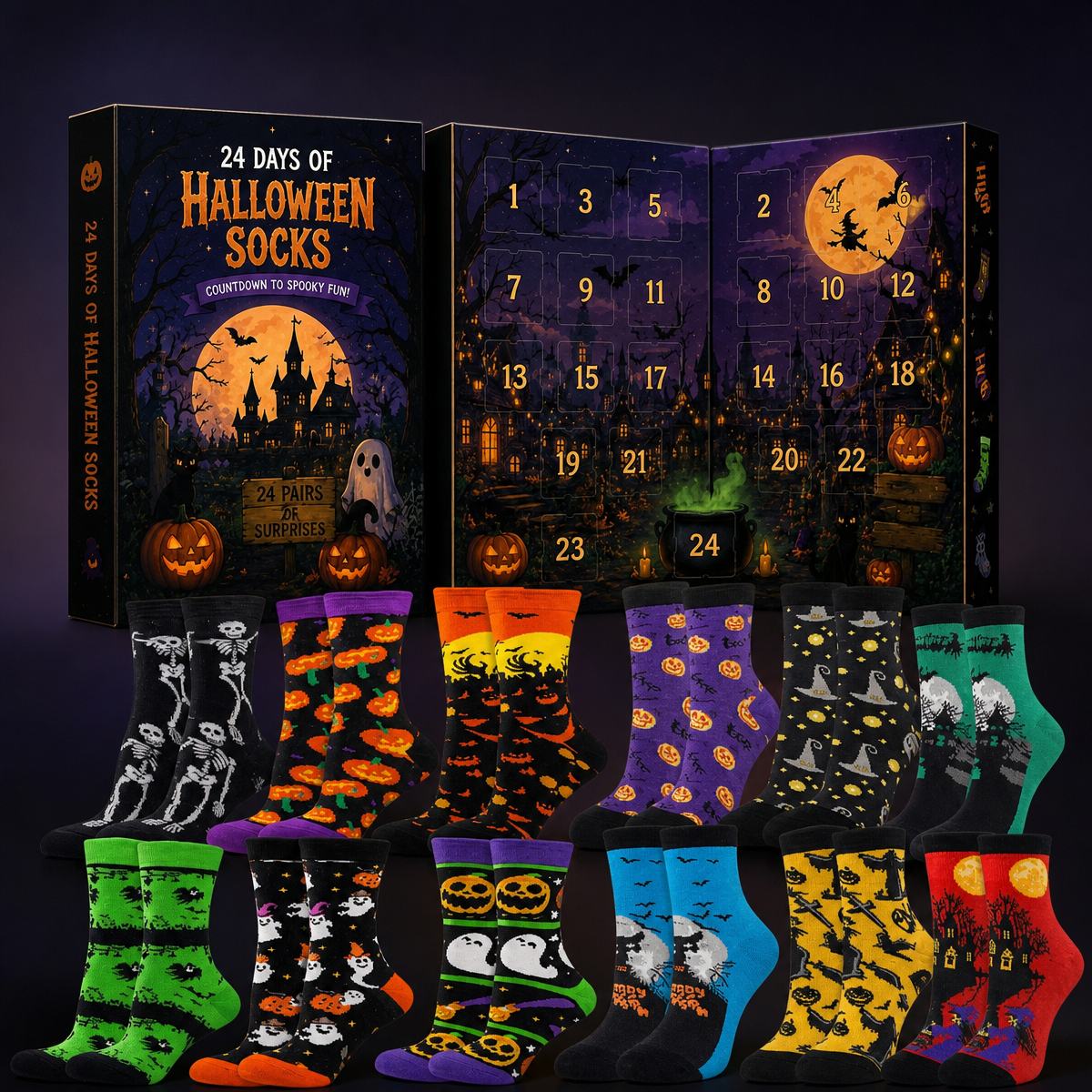 Halloween Socks Advent Calendar Spooky Fun Countdown Gift for Adults & Teens