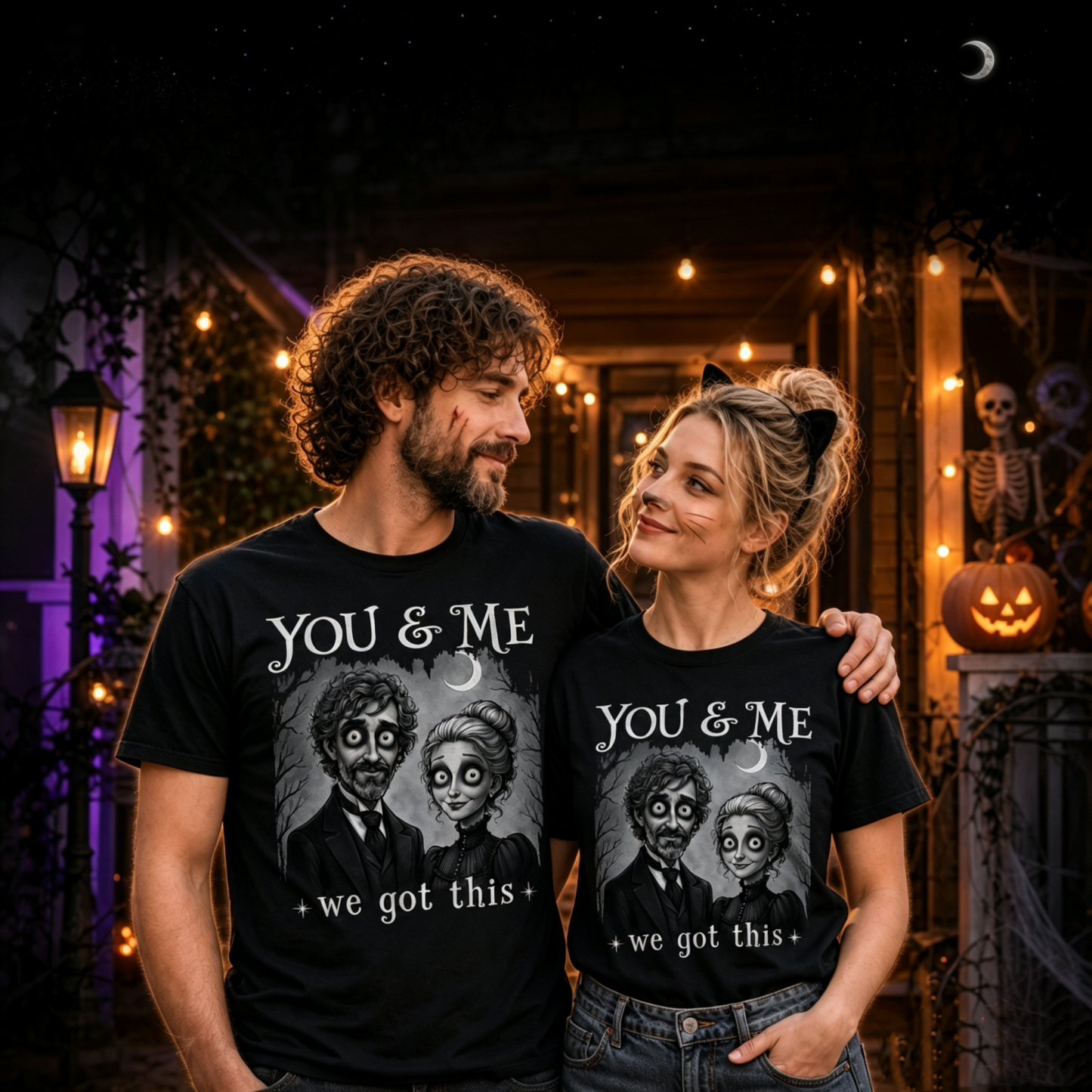Custom Photo T-shirt Personalized Halloween Anniversary Wedding Gifts For Husband And Wife, Him And Her - My Creepy Favorite Partner Always - MyFaceSocks