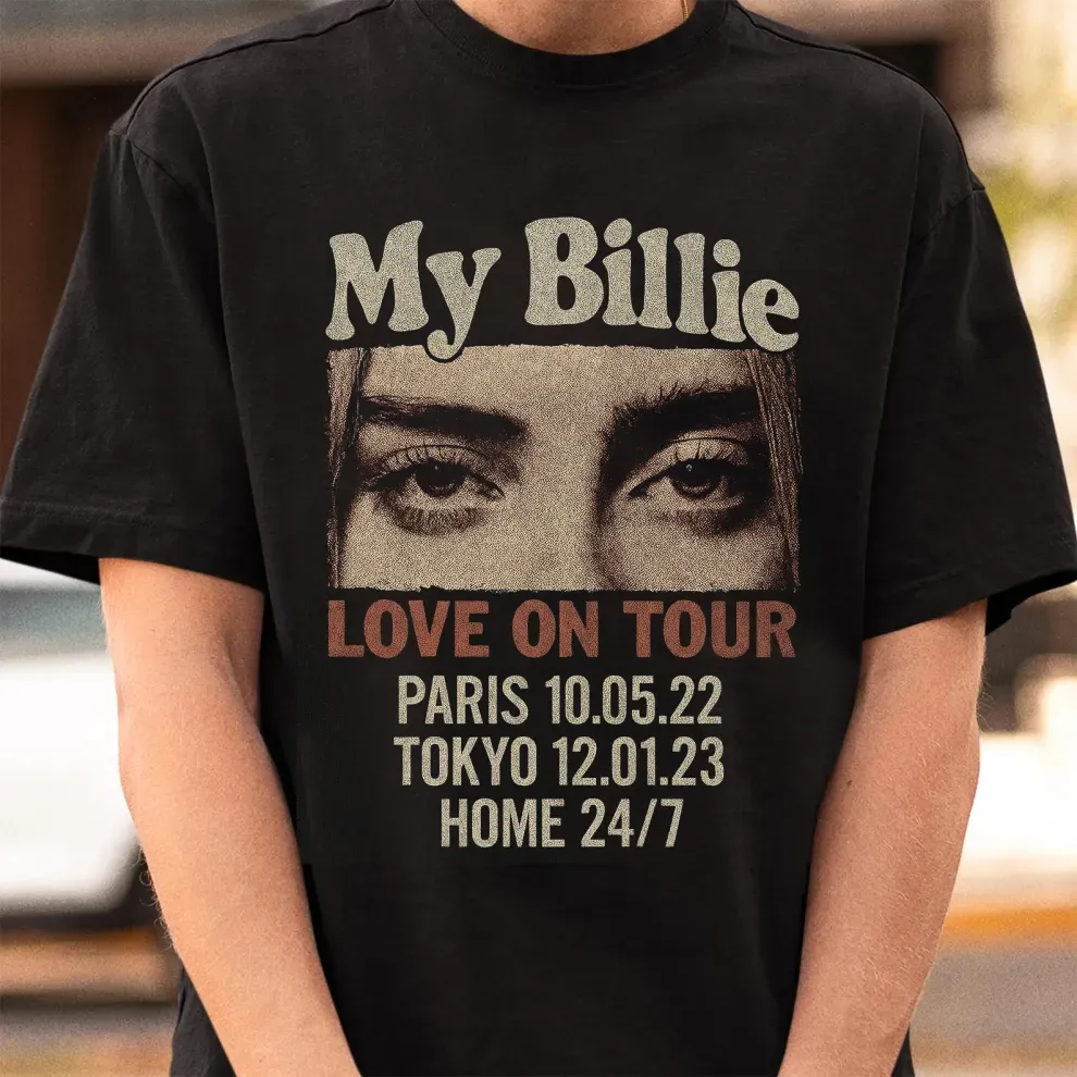 Custom Photo Girlfriend Eyes Love on Tour Shirt With Text - MyFaceSocks