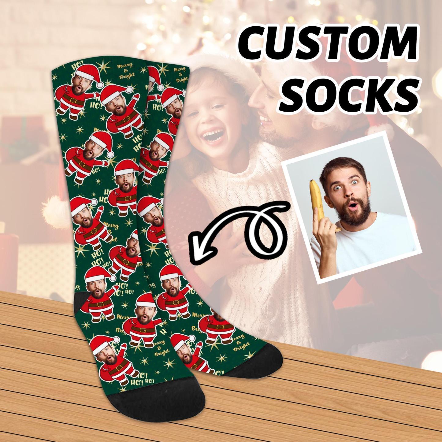 Custom Christmas Socks for Men and Women – Personalized Santa Face Socks Gift for Family, Friends & Holiday Parties - MyFaceSocks
