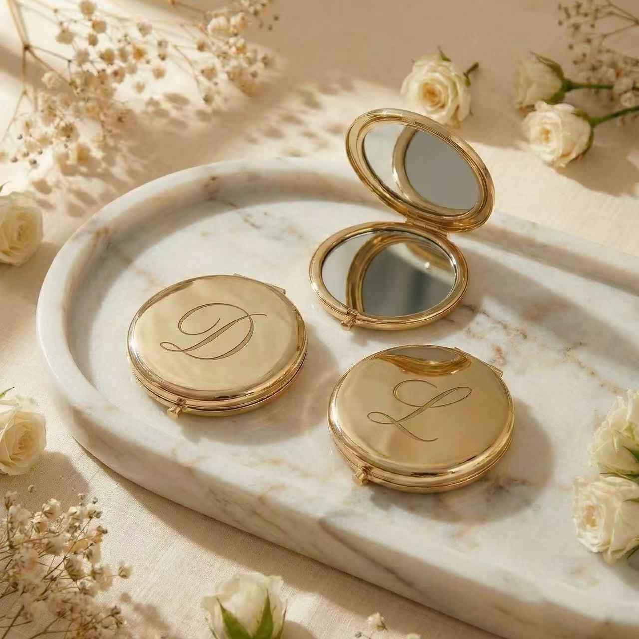 Personalized Compact Mirror with Name,Custom Engraved Gold Pocket Makeup Mirror,Bridesmaid Proposal Gifts,Wedding Party Favors - MyFaceSocks