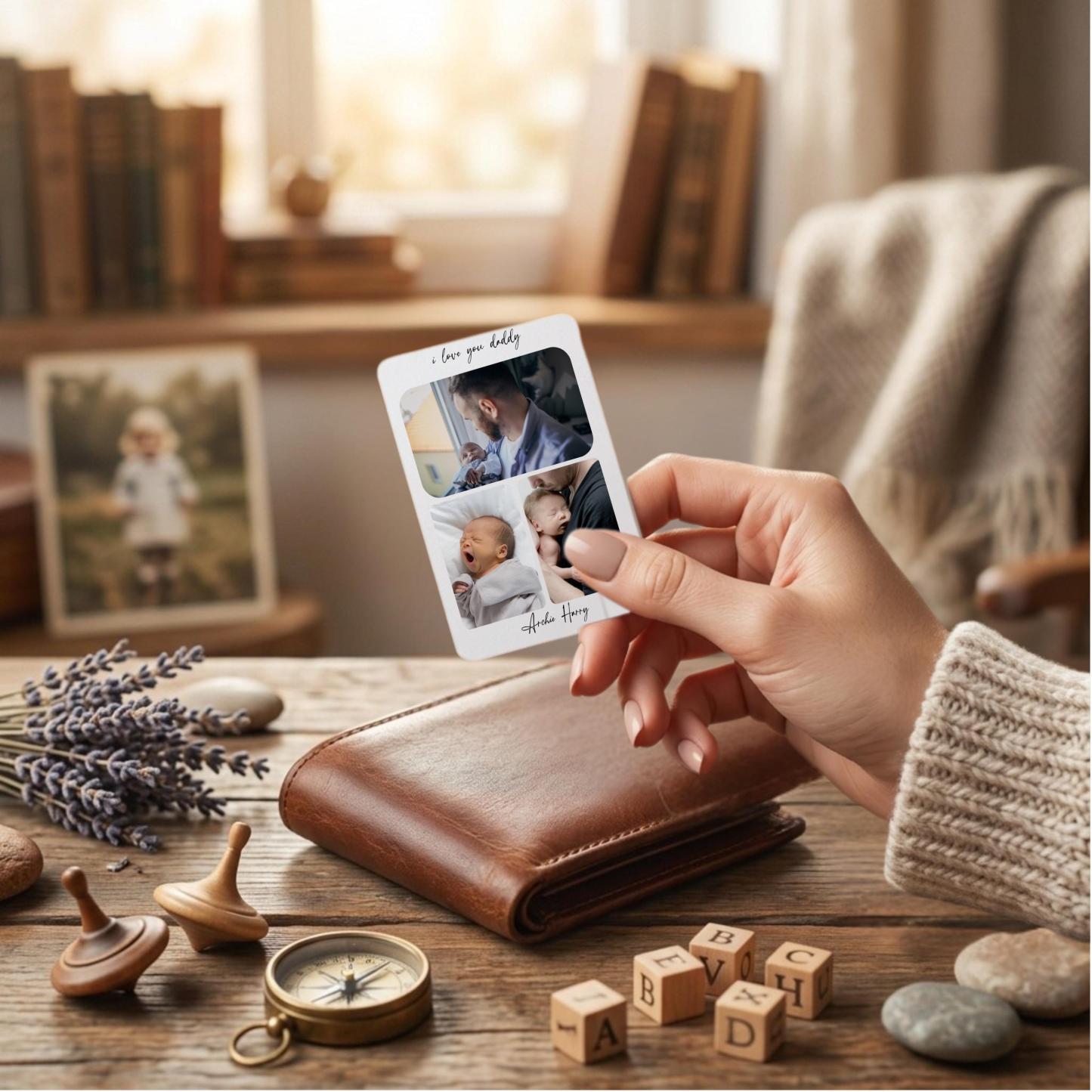 Personalised Photo Wallet Card Dad Gift from Baby, I Love Daddy Metal Insert Keepsake