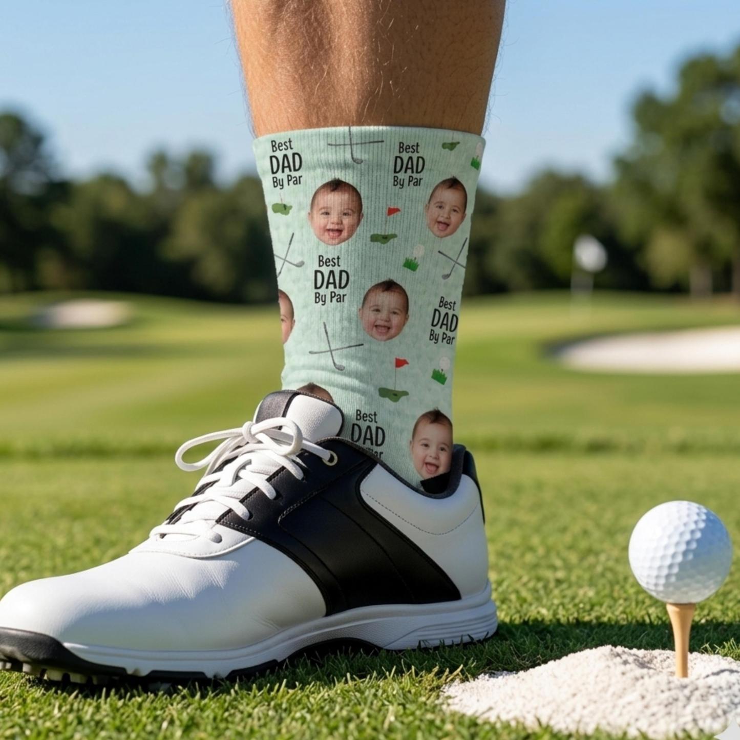 Personalized Golf Socks with Kids Photo, Best Dad By Par Golf Gift, Custom Father’s Day Socks for Dad Grandpa Husband Golfer, Pet Dad Socks