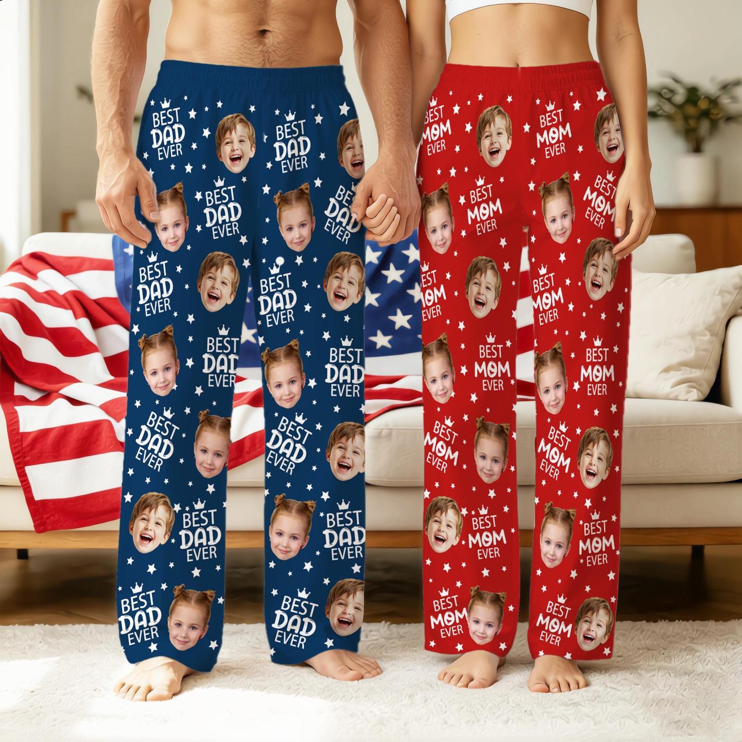 Custom Face Pajama Pants, Photo Gift for Dad Mom Grandparents, BESTDADEVER Pants Shorts