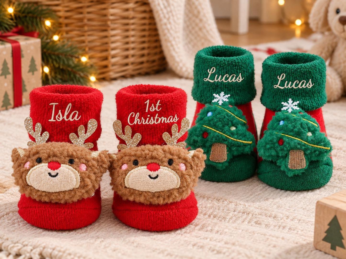 Personalized Baby Christmas Socks for First Holiday – Custom Name & '1st Christmas' Design, Soft Knit Gift for Newborns - MyFaceSocks