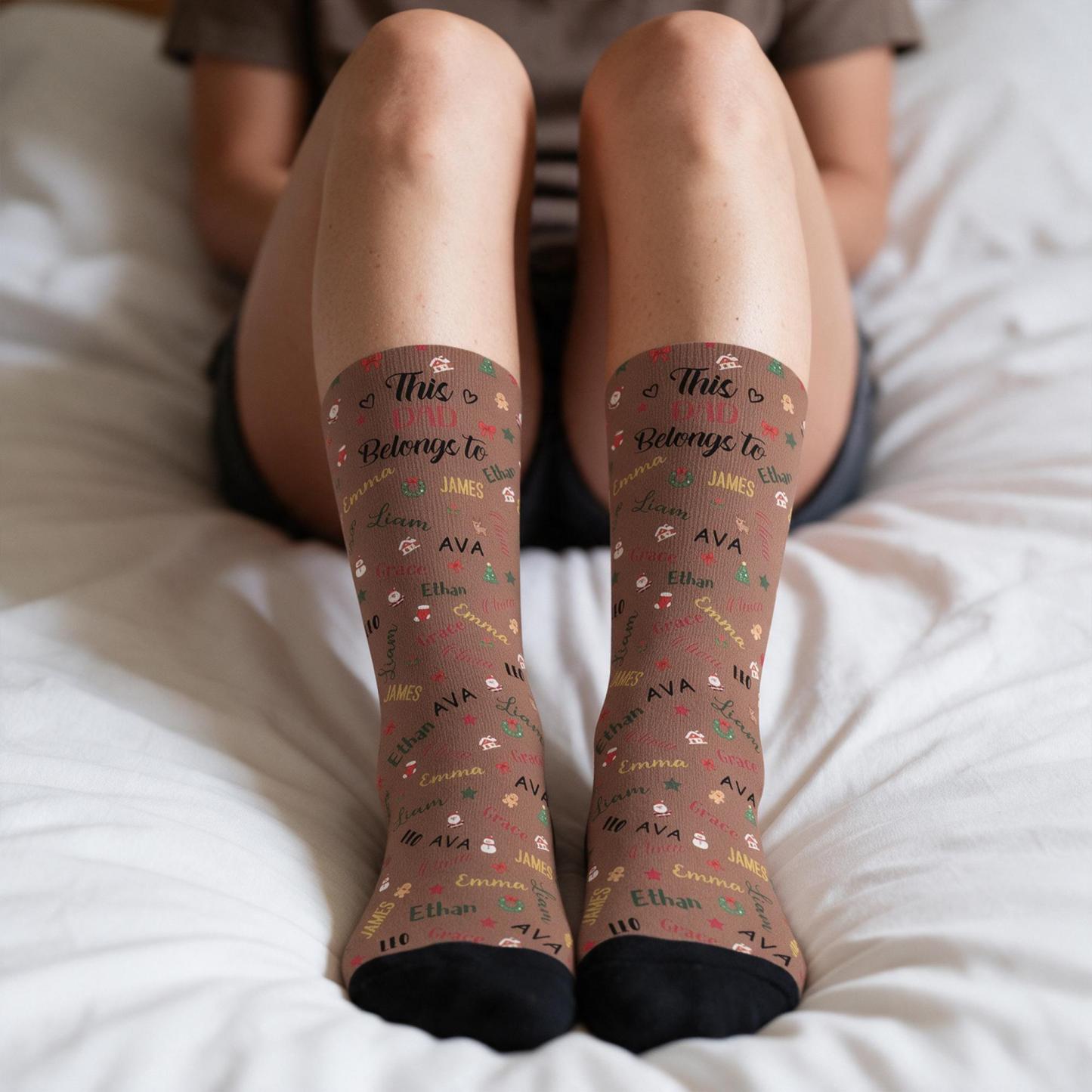 Personalized Christmas Socks with Names – Family Matching Holiday Gift for Dad, Mom, Kids - MyFaceSocks