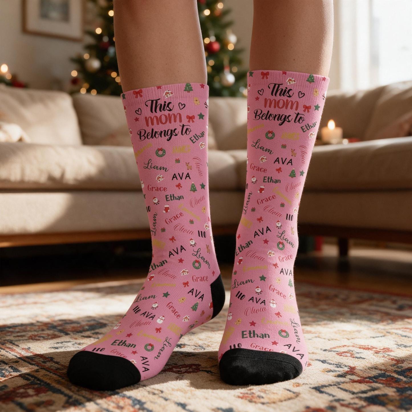 Personalized Christmas Socks with Names – Family Matching Holiday Gift for Dad, Mom, Kids - MyFaceSocks