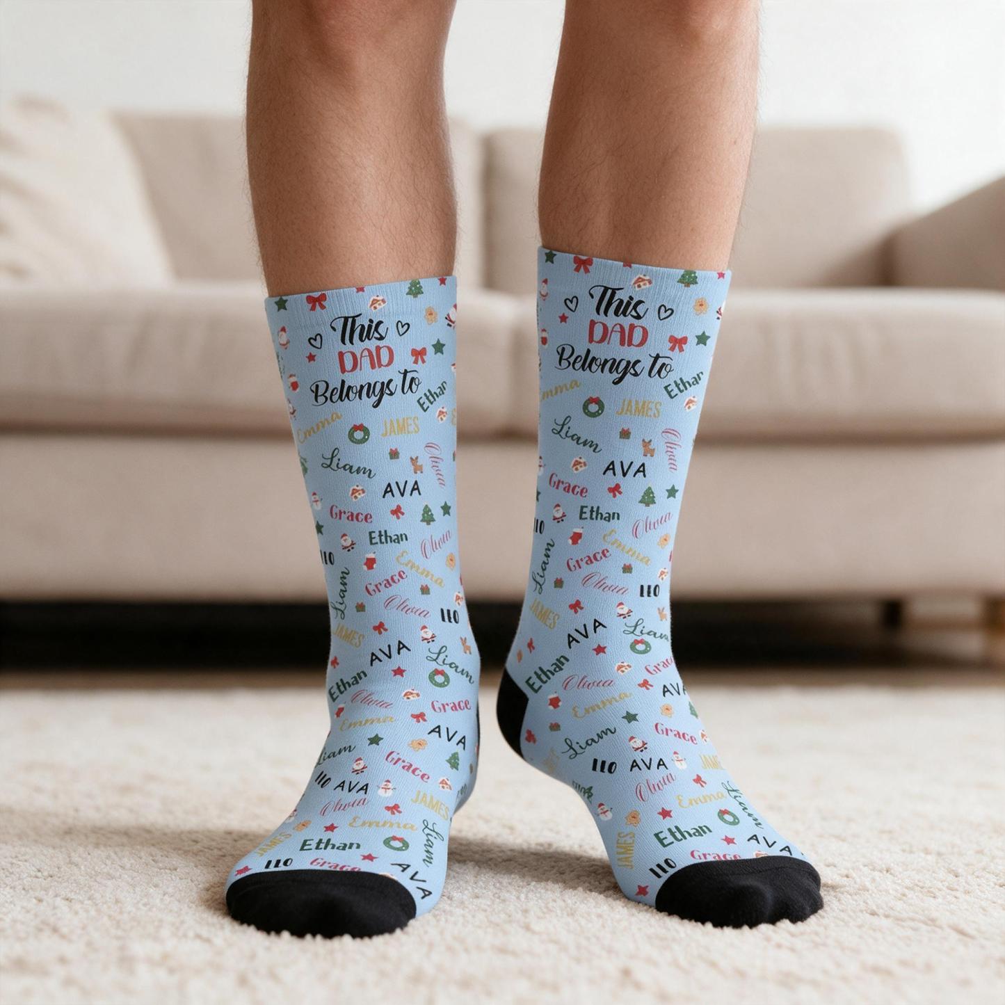 Personalized Christmas Socks with Names – Family Matching Holiday Gift for Dad, Mom, Kids - MyFaceSocks
