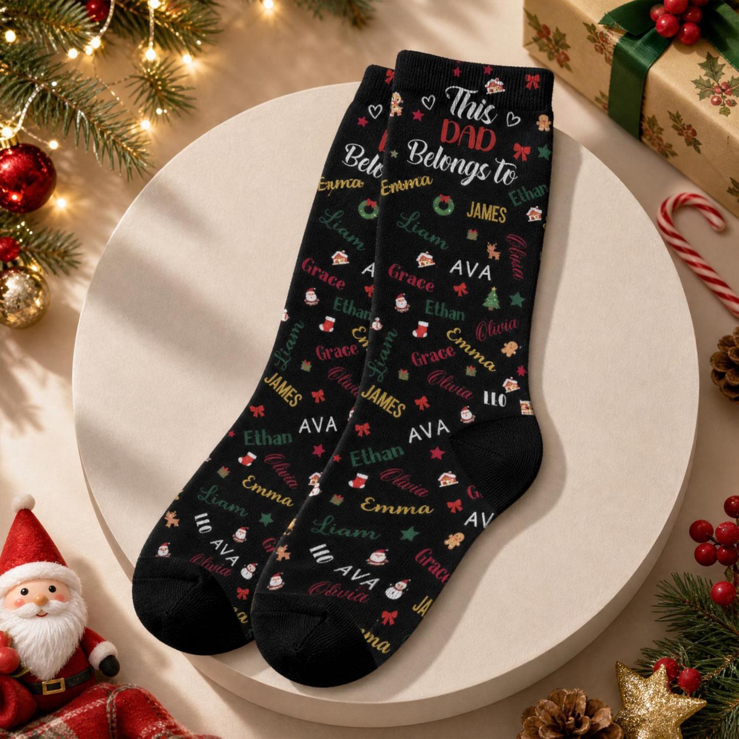 Personalized Christmas Socks with Names – Family Matching Holiday Gift for Dad, Mom, Kids - MyFaceSocks
