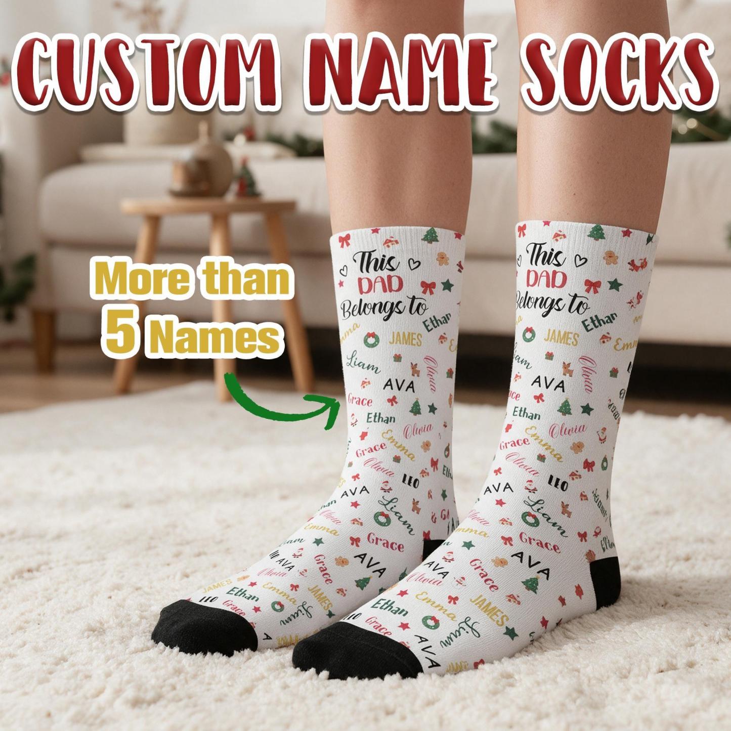 Personalized Christmas Socks with Names – Family Matching Holiday Gift for Dad, Mom, Kids - MyFaceSocks