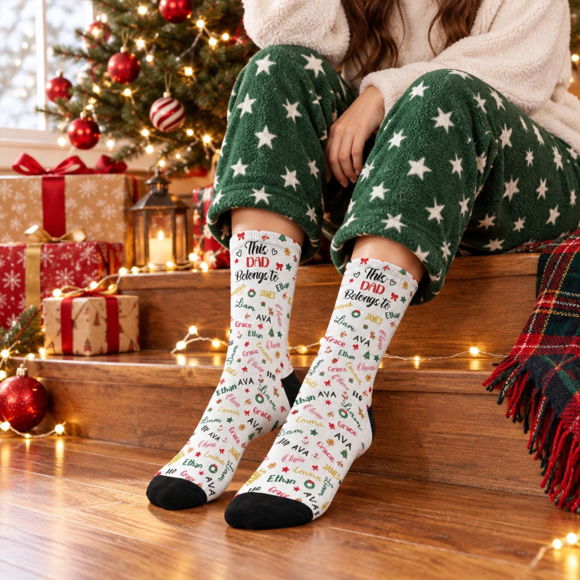 Personalized Christmas Socks with Names – Family Matching Holiday Gift for Dad, Mom, Kids